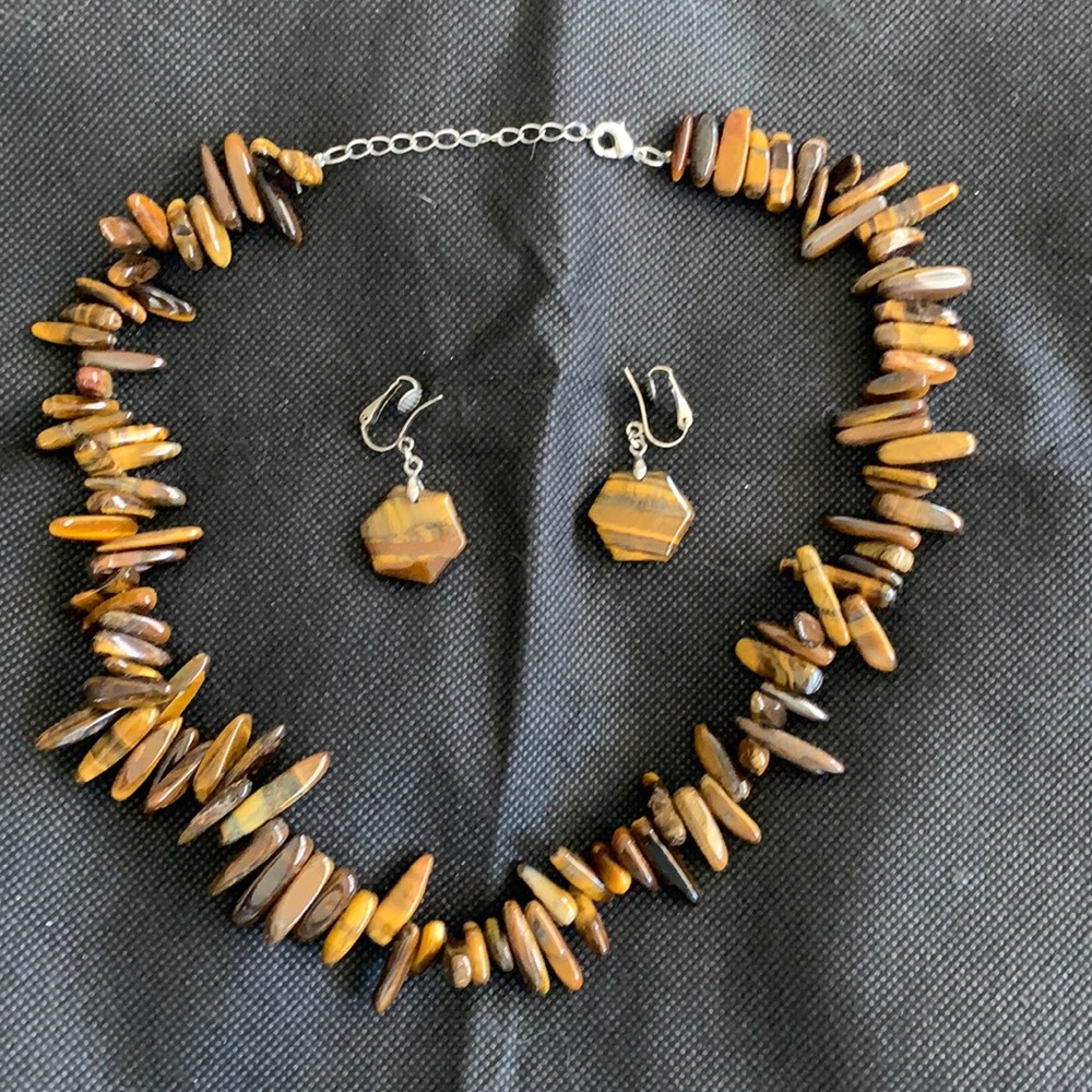 Tiger eye necklace with earrings
